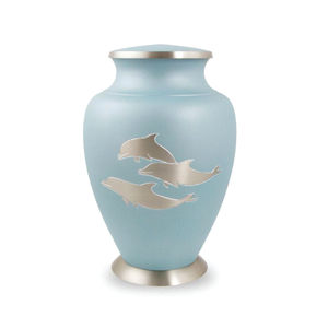 Large Brass Cremation Urn for Human Ashes Light Blue Dolphin Adult Funeral Urns Decorative Custom Metal Ashes <b>Keepsake</b> Container - Product Image 1