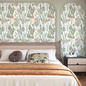 Papel Tapiz Autoadhesivo con Diseño Floral Verde del Oeste y Cactus, Estilo Vintage Desértico - Product Image 2