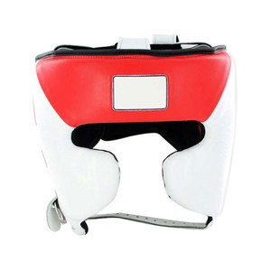 Protège-tête de boxe en cuir PU rouge et blanc, équipement de protection avec fermeture à boucle pour adultes, unisexe, utilisation universelle - Product Image 1