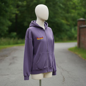 2026 New Arrival Acid Wash Zipper Style <b>Women's</b> Hoodies 100% Cotton Fabric Purple Color Drop-Shoulder Casual Hoodies for <b>Woman</b> - Product Image 3