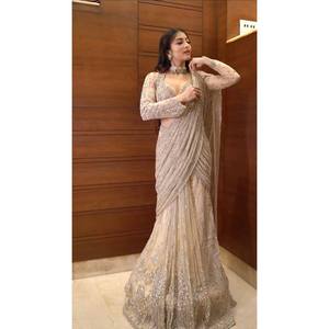 Sari de diseñador con bordado de lentejuelas para fiestas, estilo envolvente - Product Image 6