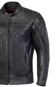 Blouson de moto en cuir véritable pour homme, noir, coupe ajustée, col montant, fermeture éclair, coupe-vent, style motard, pour l'automne - Product Image 2