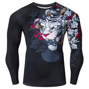 Rashguard de compression pour homme MMA BJJ en Spandex/Polyester UPF50 respirant, manches longues, effet délavé, Fortleo - Product Image 1