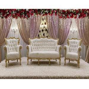 Modern Luxury White Gold <b>Sofa</b> Set for Bride and Groom Vibrant Wedding Stage Decor Wood <b>Material</b> for Parties At Factory Price - Product Image 1