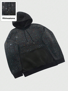 เสื้อฮู้ดดี้ขนแกะผู้ชายคุณภาพสูงแบบ OEM สไตล์สตรีท ตกแต่งด้วยคริสตัล ลายเรียบ ระบายอากาศได้ดี ทรงบ็อกซี่ - Product Image 2