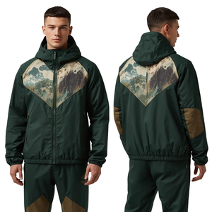 Survêtement coupe-vent de haute qualité pour homme, motif forêt, avec graphismes brodés et construction en nylon léger - Product Image 3