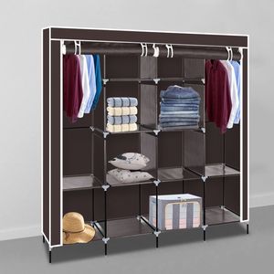 67\" Portable Wardrobe Dark Brown <b>Clothes</b> Closet <b>Storage</b> Rack with 12 Shelves and 4 Side Pockets - Product Image 5