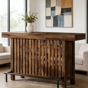 Tavolo da Bar Moderno Minimalista in Stile Vintage per Casa, Hotel, Caffè, Uso Esterno e Banchetti, Realizzato in Legno e Acciaio - Product Image 2