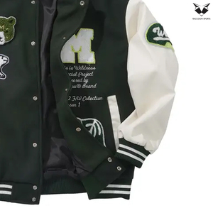 Chaqueta Varsity Casual Holgada con Letras Verdes y Blancas, Diseño de Oso Polar, para Primavera y Otoño, Estilo Universitario de Béisbol - Product Image 6