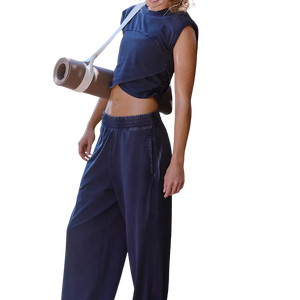 High Quality Cotton Casual Wear All Seasons <b>Women</b> 2 Piece Set Sleeveless Twist Hem Crop Top Loose <b>Harem</b> <b>Pants</b> Knitted <b>Women</b> Set - Product Image 5