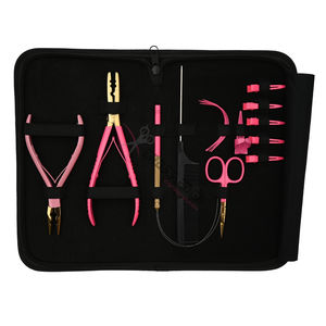 High Quality Pink Salon Extension <b>Tool</b> <b>Kit</b> with 2 Hole Beads Crimping Plier Bead Remover <b>Tool</b> Curved Needles Hair Parting Finger - Product Image 5