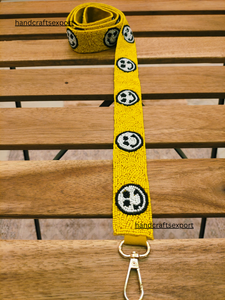 Custom Handmade High Quality Lightweight Yellow Beaded <b>Shoulder</b> <b>Strap</b> Eye-catching Yellow Black Circular Design for Bags - Product Image 1