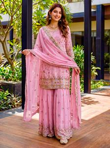Traje Sharara Bordado de Diseño Indio para Bodas y Festivales, con Lentejuelas y Hilo Zari, Ropa de Fiesta para Mujer - Product Image 2