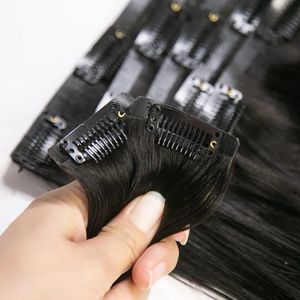 Extensiones de Cabello Humano con Clip, Cabello Remy Indio, Negro Natural, Doble Trama, Extensiones con Clip Sin Costuras para Cabeza Completa, Suaves y Sedosas - Product Image 1
