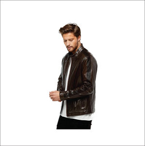 High Quality <b>Men's</b> Sheep Skin Leather <b>Jacket</b> for Winter Custom Logo Printing on Front <b>Thin</b> Stand <b>Man</b> <b>Jacket</b> - Product Image 2