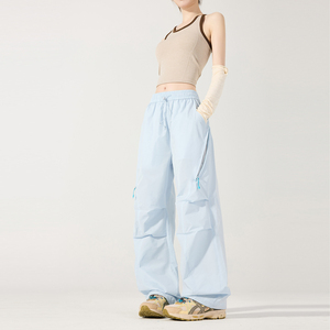 Pantalones de Paracaídas para Mujer, Cintura Elástica, Corte Holgado, Estilo Deportivo con Bolsillos, Transpirables, de Verano, Tejidos en Spandex y Nailon - Product Image 3
