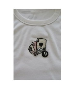T-shirt en coton court de luxe à pampilles perlées, brodé, pour femme, avec perles mobiles double face, tendance - Product Image 6