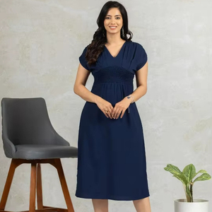 Vestido Midi Fruncido con Cuello V y Manga Corta de Gasa Estampada para Mujer, Nuevo Vestido Formal Elegante de Verano - Product Image 1