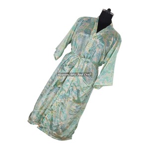 KL004 Vintage <b>Winter</b> Women's Nightgown Ethnic Long Kaftan Kimono Blended Poly Silk Long Sleeves - Product Image 1