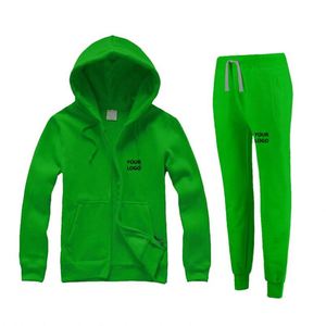 Conjunto Deportivo Unisex de Algodón Ecológico Verde Lima, Sudadera con Capucha y Cremallera de Manga Larga, Bolsillos Laterales, Estilo Casual - Product Image 3