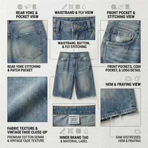 Shorts Bermuda en jean délavé déchiré pour homme, taille mi-haute élastique, style décontracté, couleur unie, tissu polyester/coton, séchage rapide - Product Image 6