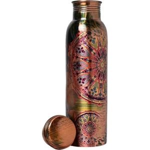 Bouteille d'eau en cuivre, design mandala bohème, portable, pour le voyage et le camping, qualité alimentaire, écologique, très vendue - Product Image 1