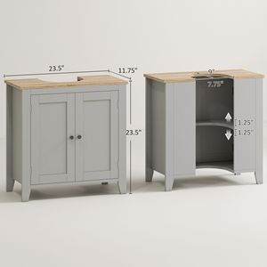 Mobile Bagno in Legno Massello con Lavabo a Colonna, Specchio LED con Intaglio a U, Ripiano Regolabile Grigio - Product Image 3