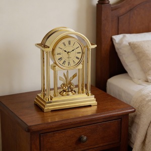 Brass Desk <b>Clock</b> Traditional Design Quartz Movement <b>Battery</b> Operated Needle Display Silent Non Ticking Hourly Chiming - Product Image 5