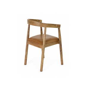Chaise de salle à manger moderne en bois de manguier massif avec siège en cuir, style scandinave, fauteuil en bois pour hôtel, restaurant, café - Product Image 2