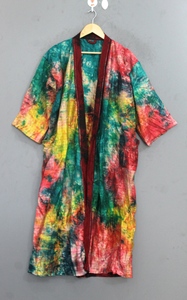 Kimono Tie Dye con Mangas Tres Cuartos, Corte Holgado, Largo Maxi, Ribete en Contraste, Tejido 100% Seda, Patrón de Color Degradado - Product Image 6
