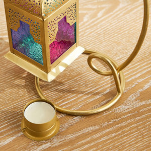 Latest Hot Selling Gold Mini Metal <b>Tea</b> <b>light</b> Candle Holder <b>Lantern</b> with Stand for Ramadan Tabletop Home Decorations - Product Image 4