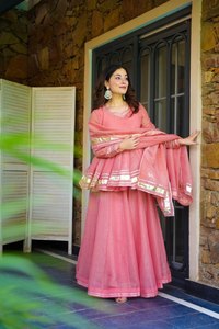 Pink Traditional Salwar Kameez Set With Dupatta Long Sleeve Ethnic Wear for Wedding Party Women - Product Image 1