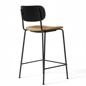 Modern Counter Height Bar <b>Stool</b> with Fabric Upholstery, Wooden Veneer Backrest and Metal Frame for Bar, Restaurant and Lounge - Product Image 5