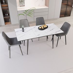 Set Tavolo e Sedie da Pranzo Moderno in MDF Scalabile, Elegante Tavolo Bianco con Sedie Grigie per 2-6 Persone, per Sala da Pranzo Moderna - Product Image 3