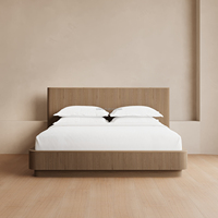 FERLY Cadre de lit cannelé en bois massif, lit flottant moderne, taille King Queen, mobilier de chambre Wabi Sabi