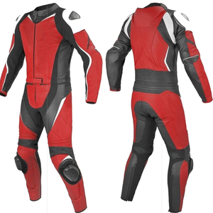 Combinaison de course moto pour homme, manches longues, couleur contrastée noir et rouge, en cuir, coupe-vent, pour toutes les saisons - Product Image 4