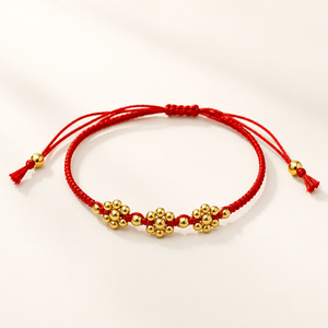 Handmade <b>Red</b> Thread Metal Ball Flower <b>Bracelet</b> Women Girls Adjustable Gold Beaded Charm Friendship Trendy Fashion Jewelry Party - Product Image 1