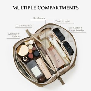 Grande trousse de maquillage de voyage en faux daim pour femmes, organiseur portable avec pochette plate ouverte, trousse de toilette cosmétique - Product Image 3