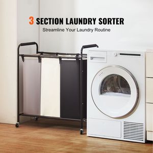 Chariots de nettoyage robustes à 3 sections pour trier le linge, avec roues verrouillables et organisateur de rangement - Product Image 2