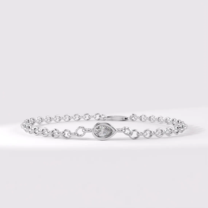 Pulsera de Oro Real de 14K con Diamante de Laboratorio en Forma de Pera de 4x2 mm, Diseño Minimalista con Bisel, Cadena y Eslabones, Regalo de Aniversario - Product Image 2