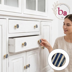 Bouton et poignée de meuble ronds en métal et résine, design moderne rayé bleu et blanc, pour armoire, tiroir, penderie, installation facile - Product Image 3