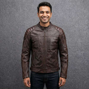 Chaqueta de Cuero Genuino para Hombre, Diseño Vintage con Cuello Alto, Revestimiento de Piel de Vaca Original de la Mejor Calidad, Estilo Motero ODM - Product Image 6