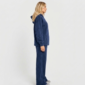 Custom Made Acid <b>Washed</b> Tracksuits Plus Size Winter Solid Lace Casual Two Piece Embroidery Logo Streetwear Fashionable - Product Image 4