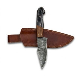 Cuchillo de caza hecho a mano de acero de Damasco con mango de palisandro y pakkawood, hoja fija, funda de cuero, para camping al aire libre, bushcraft, full tang - Product Image 5