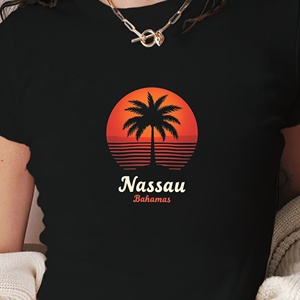 T-shirt court mode femme design coucher de soleil Nassau Bahamas - Product Image 3