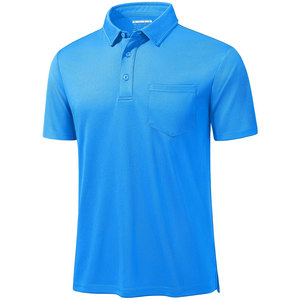 Men's Light <b>Blue</b> Short Sleeve Pique <b>Polo</b> <b>Shirt</b> With Chest Pocket Casual Fit Regular Length 100% Cotton Breathable Woven Fabric - Product Image 3