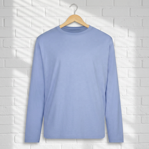 T-shirt unisexe en coton bleu clair à manches longues, uni, teint, pour adultes - Product Image 2