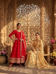 Traje de Tres Piezas Fendy de Seda con Lentejuelas Bordadas, Vestido Anarkali Acolchado, Pantalón de Micro Seda y Dupatta, Modelo UW 806 - Product Image 3
