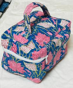Vintage Cotton Peach Tone Heart Print Waterproof Customizable Travel <b>Makeup</b> Case Zipper Closure Eco-Friendly Durable <b>Makeup</b> - Product Image 3
