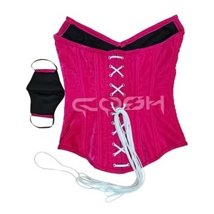 Corsé de terciopelo fucsia con varillas de acero y cordones para mujer, lencería con máscara facial a juego, venta al por mayor - Product Image 6